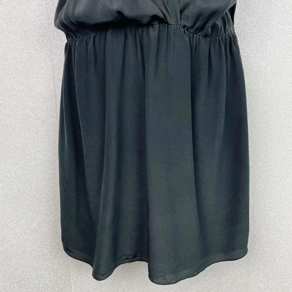 Rory Beca 100% Silk Romper Popover Mini Dress Plunging Cross Over V-Neck Black L - Picture 3 of 11